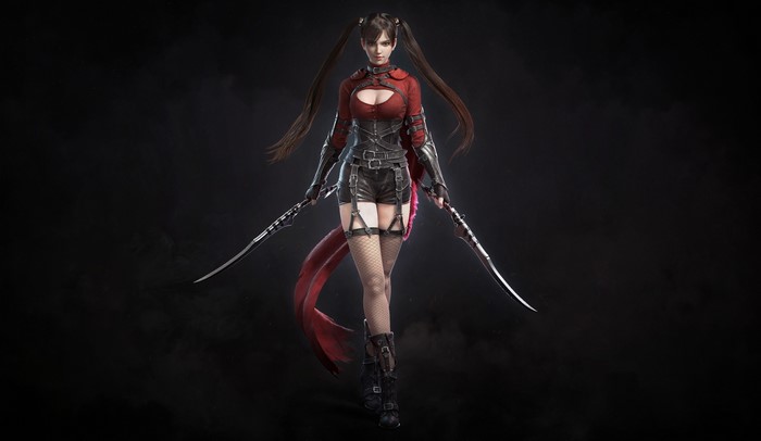Fantasy warrior girl with twin swords