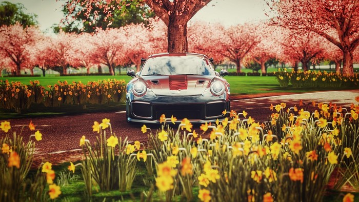 Porsche 911 GT2 RS in Forza Horizon 4 with flowers