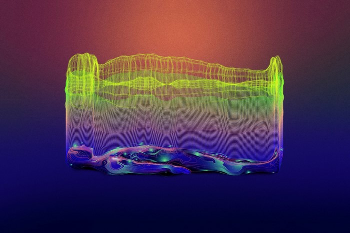 Abstract digital art of a human form with colorful waveforms