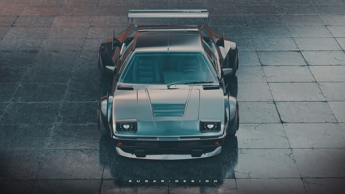 Silver BMW M1 with pop-up headlights, high angle view