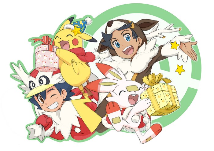 Pokémon characters celebrating Christmas