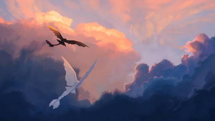 Toothless Flying Among Dramatic Clouds