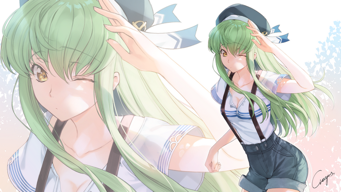 C.C. from Code Geass in sailor-inspired outfit
