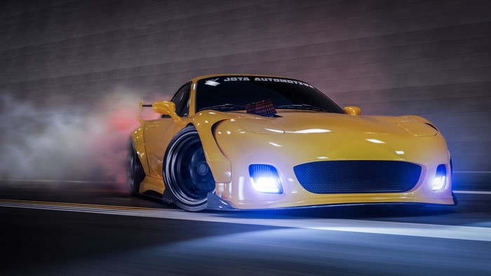 Yellow Mazda RX-7 FD Drifting in Tunnel