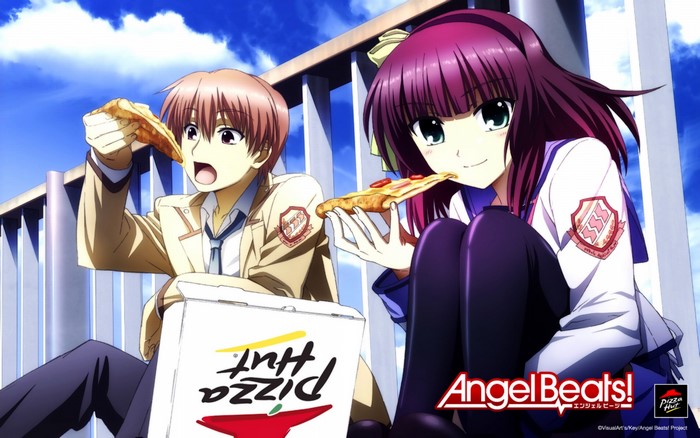 Angel Beats! Otonashi Yuzuru and Nakamura Yuri eating Pizza Hut