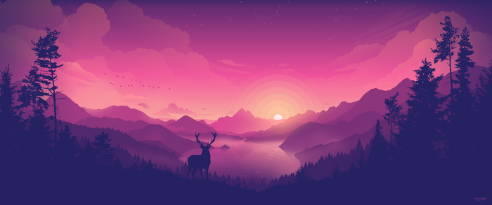 4K Digital Art of Deer in Mountains at Sunset