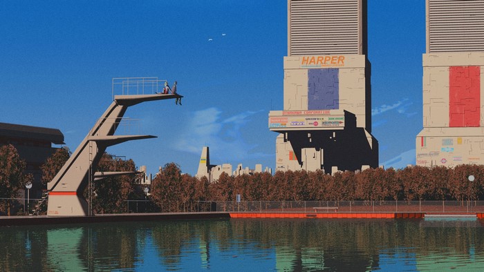 Robin Engström at a futuristic swimming pool