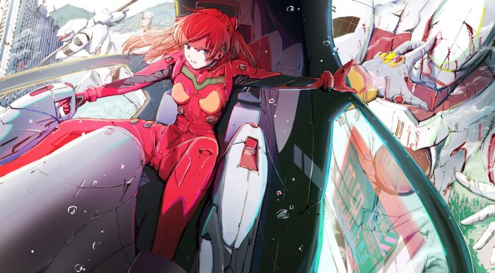 Asuka Langley Soryu in Red Plugsuit with EVA Unit 02