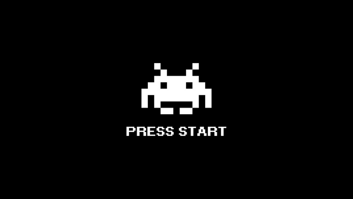 Pixelated alien and "PRESS START" text