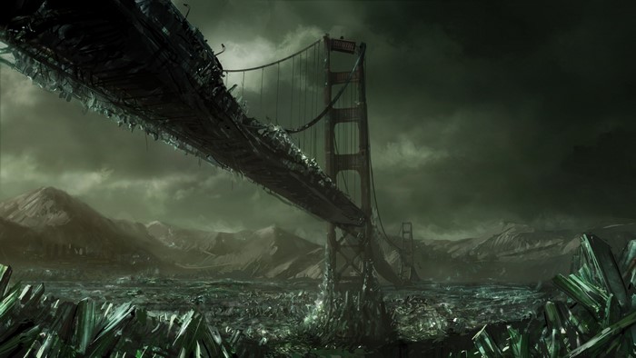 Apocalyptic Golden Gate Bridge with Tiberium Crystals
