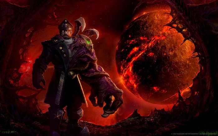 Kerrigan from Starcraft II with a fiery planet
