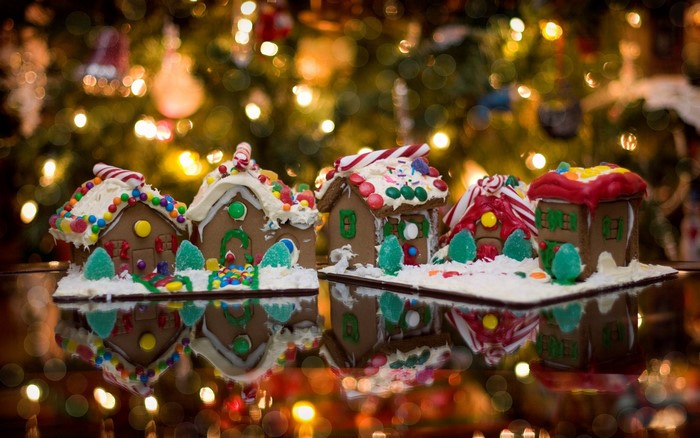 Gingerbread houses decorated for Christmas