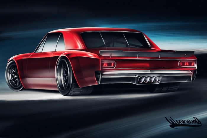 Red 1966 Chevrolet muscle car