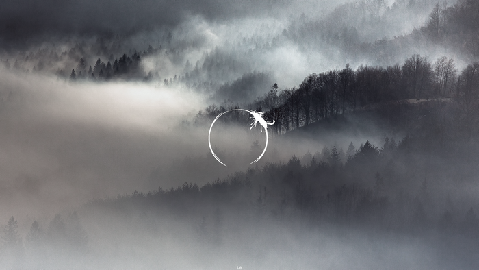 The Arrival movie logo in a foggy forest