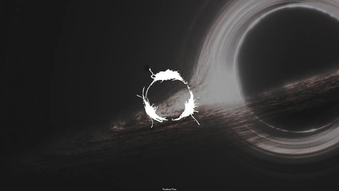 Black hole with accretion disk and alien symbol