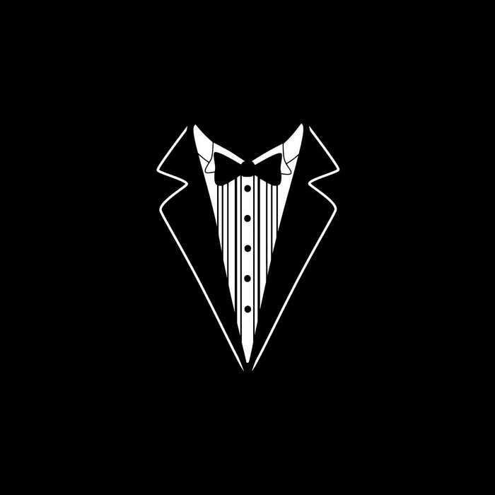 Tuxedo with bow tie and striped shirt