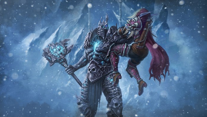 The Lich King holding Sylvanas Windrunner from World of Warcraft