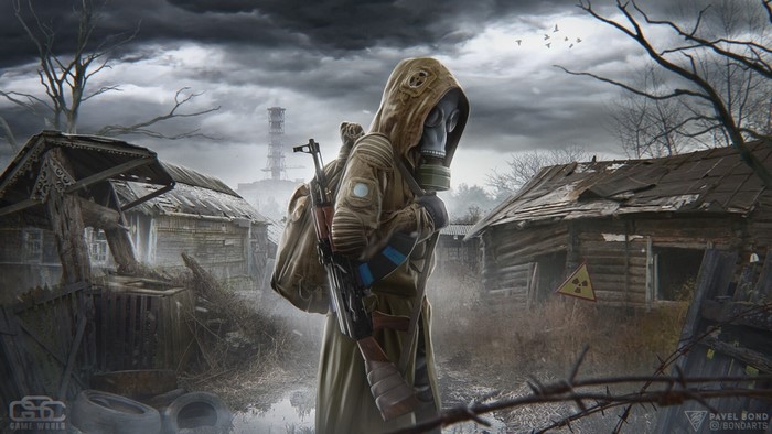 S.T.A.L.K.E.R. character in a post-apocalyptic wasteland