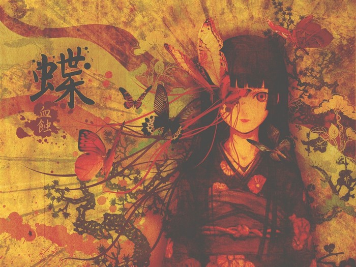 Enma Ai from Jigoku Shoujo with butterflies