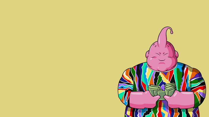 Majin Buu from Dragon Ball Z holding money