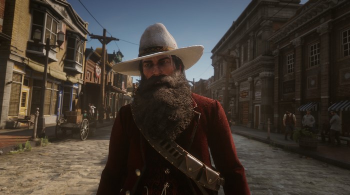 John Marston from Red Dead Redemption 2 in a town