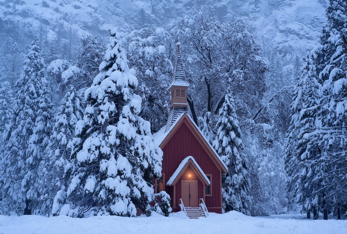 Chapel in Yosemite National Park during winter