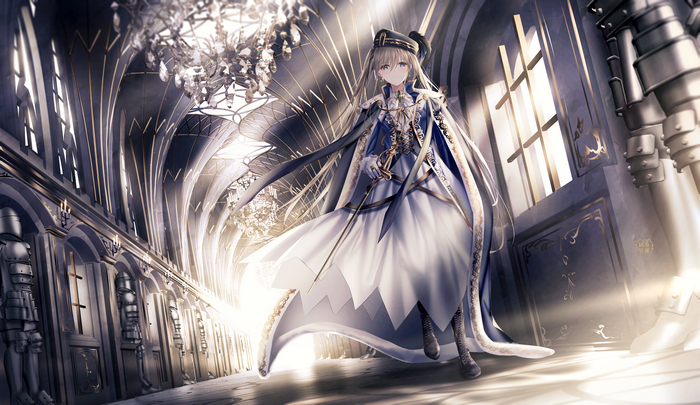 Anime girl in ornate palace with armor