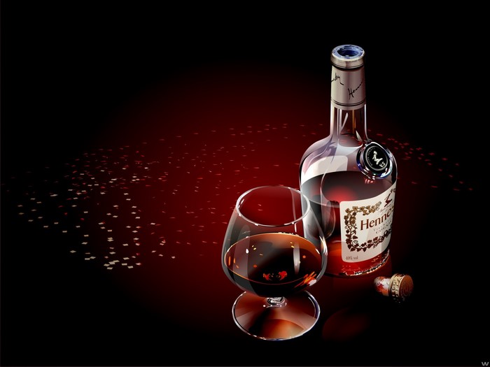 Hennessy Cognac bottle and glass