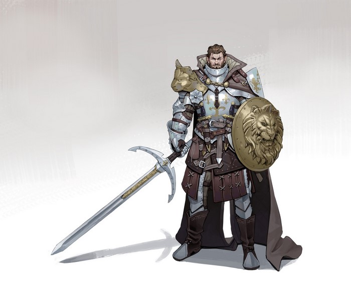 Knight with sword and shield, frontal view