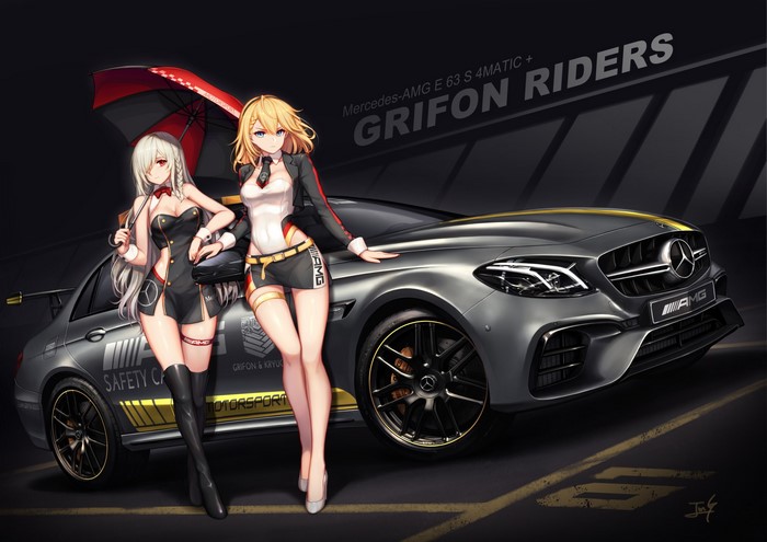 Anime girls with Mercedes-AMG E 63 S 4MATIC+