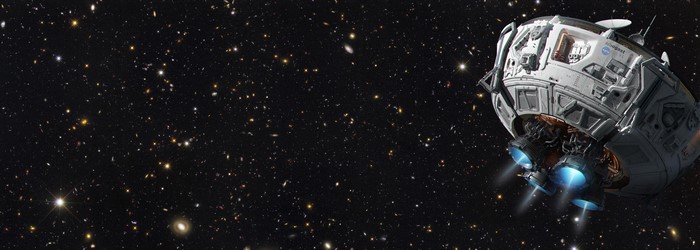 Spaceship from The Expanse in space with stars