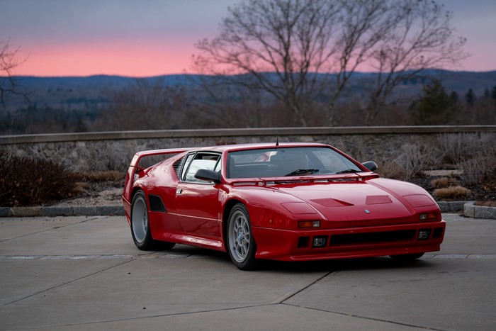 Red DeTomaso Pantera SI with Rear Wing at Dusk