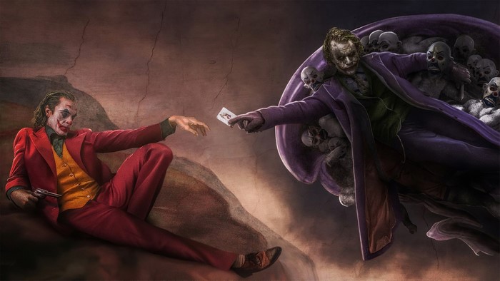Joker Parody Artwork Featuring Joaquin Phoenix and Heath Ledger