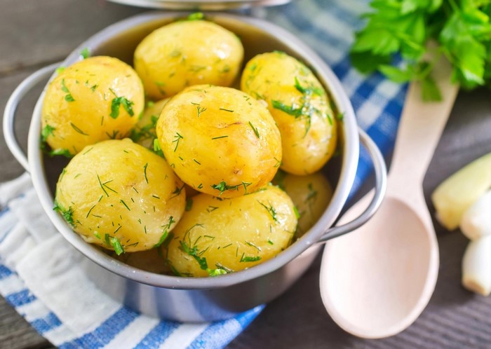 Boiled Potatoes with Herbs in a Bowl