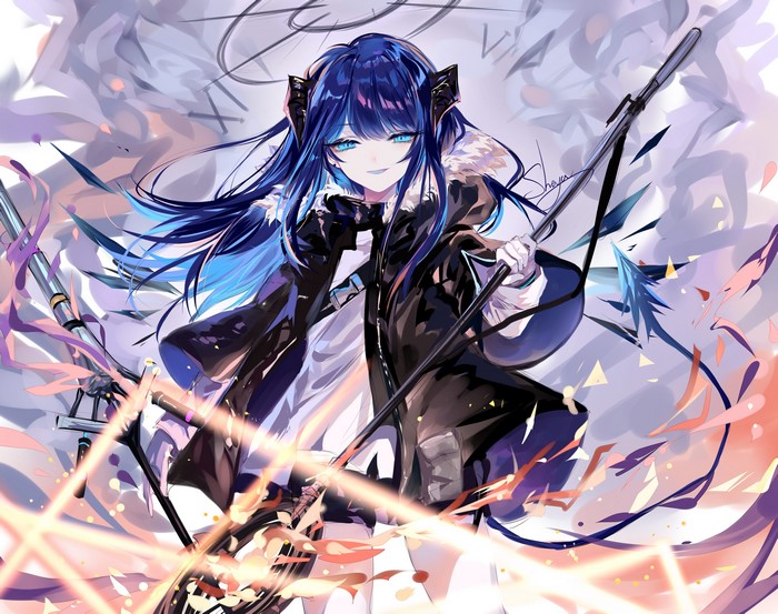 Mostima from Arknights holding a staff