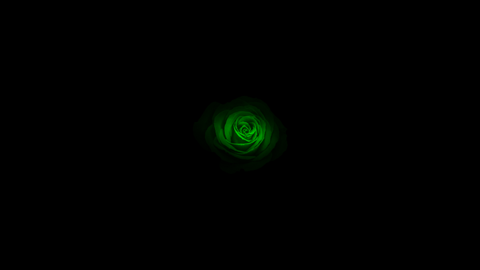 A glowing green rose on a black background
