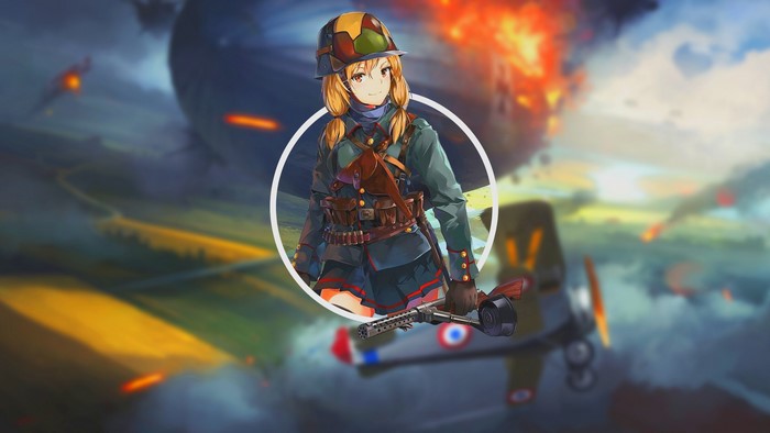 Anime girl in military uniform with a machine gun