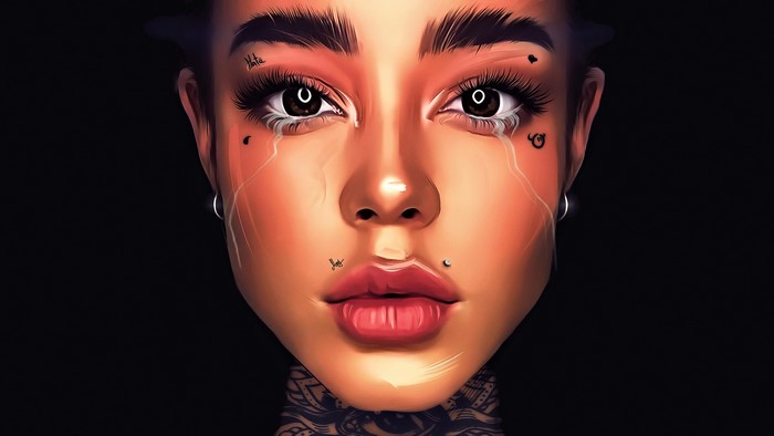 Digital art portrait of a woman with tears