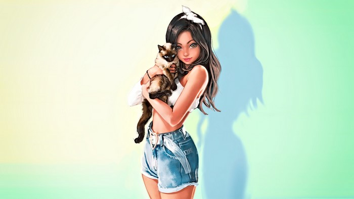 Girl holding a Siamese cat