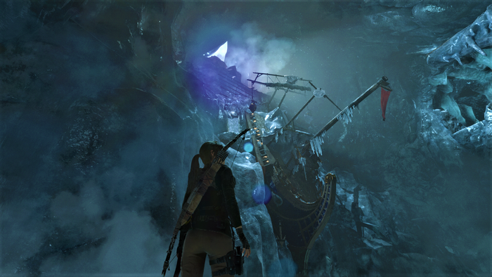 Lara Croft from Rise of the Tomb Raider in an ice cave
