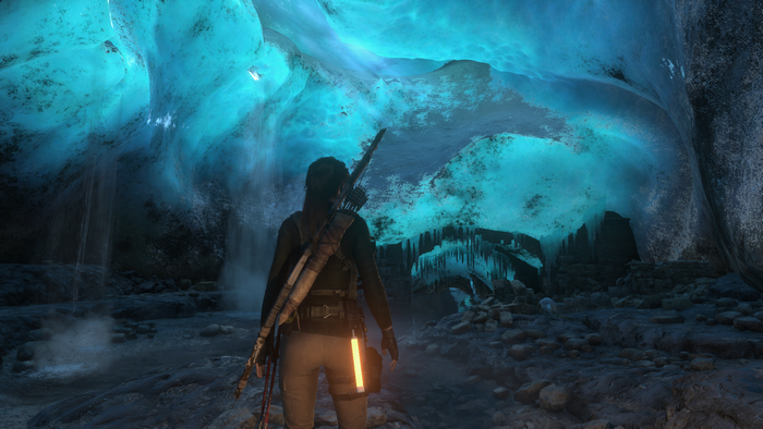 Lara Croft in an ice cave from Rise of the Tomb Raider