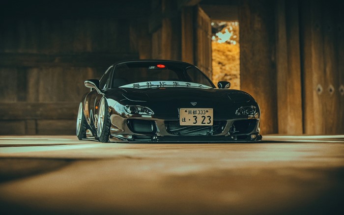 Black Mazda RX-7 FD with Japanese license plate