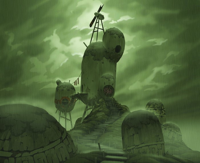 Oban Star Racers, strange structures in the rain