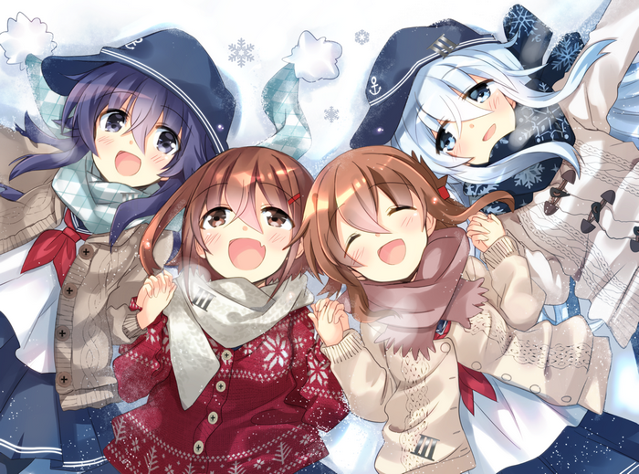 Kantai Collection anime girls in winter attire