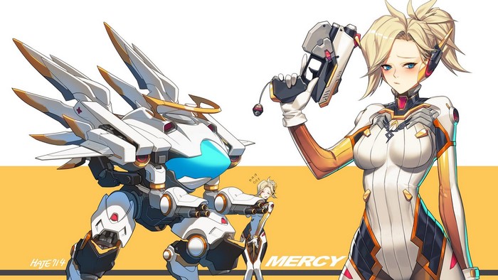 Mercy from Overwatch with a mech