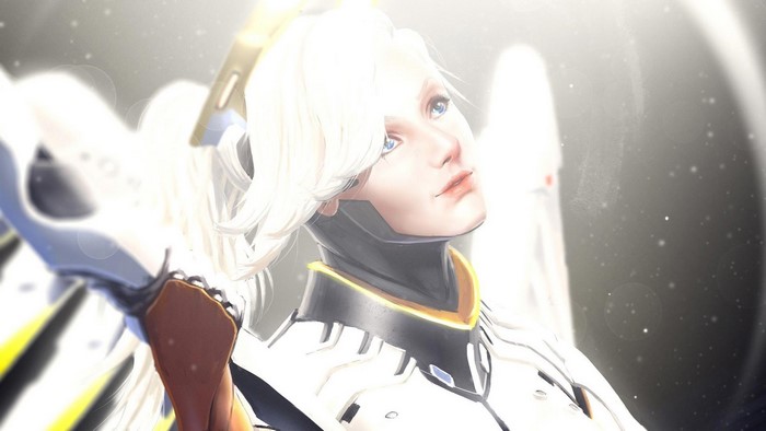 Mercy from Overwatch looking up