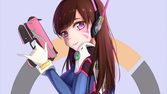 D.Va from Overwatch holding a pink gun