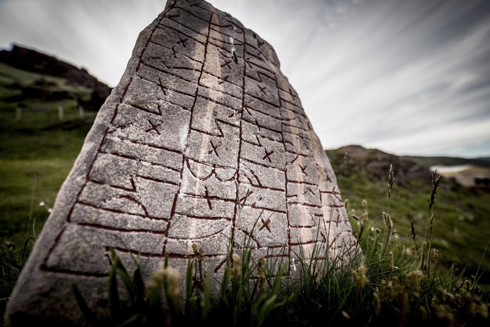 Runestone with Viking runes in Scandinavia