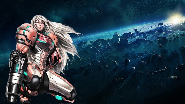 Samus Aran from Metroid in space