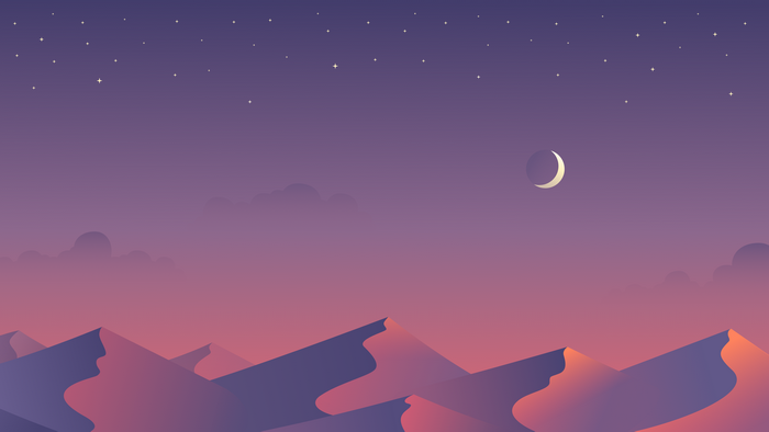 Minimalist Desert Dunes Under Starry Night Sky with Crescent Moon